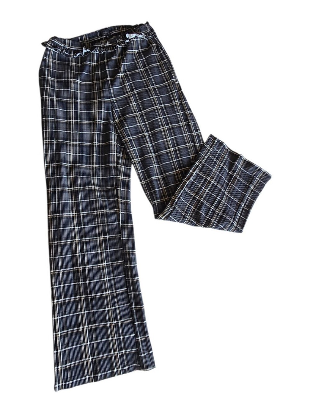 Topshop Plaid Ruffle Waist Wide Leg Trousers Size 8